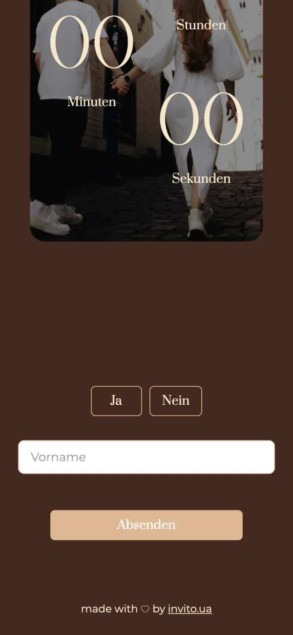 Das Antwortformular über den allgemeinen Link: Felder für Vor- und Nachnamen des Gastes